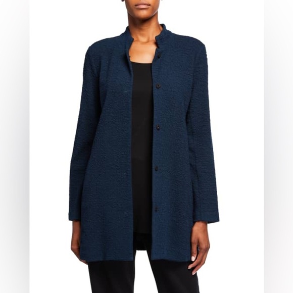 Eileen Fisher Jackets & Blazers - Eileen Fisher Organic Cotton & Tencel Pucker Stand Collar Long Jacket PS